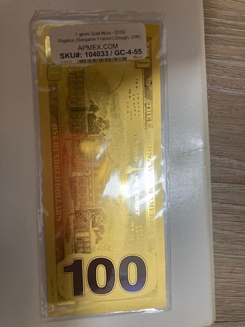 1 Ounce Solid 24K Gold Thick Dollar Bill Bendable